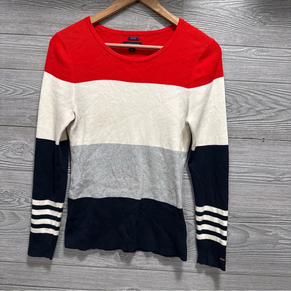 Tommy Hilfiger Womens Classic Preppy Sweater Size M Pima Cotton Stripes Pullover